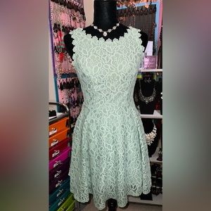 NWT City Studio Womens Sleeveless Lace Seafoam Green Fit & Flare Dress-Size 5